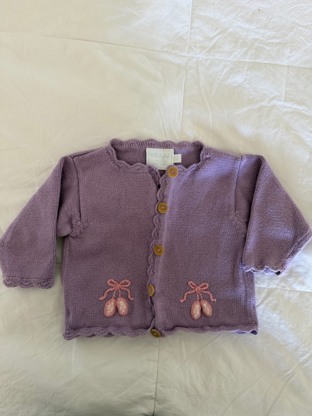 Little English Baby Girls' Lavender Knit Cardigan with Ballet Embroidery